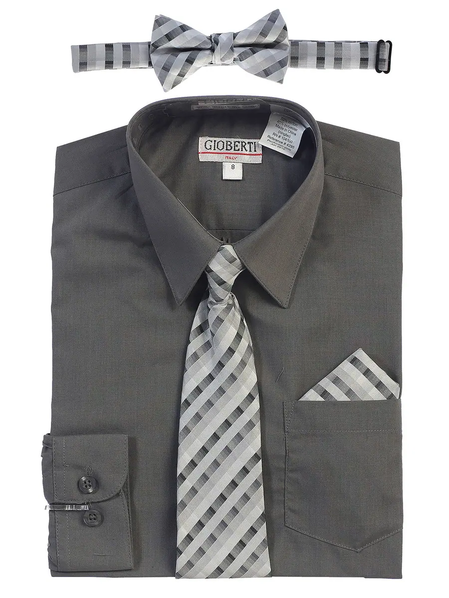 Boy's Dress Shirt w/ Plaid Tie Set
