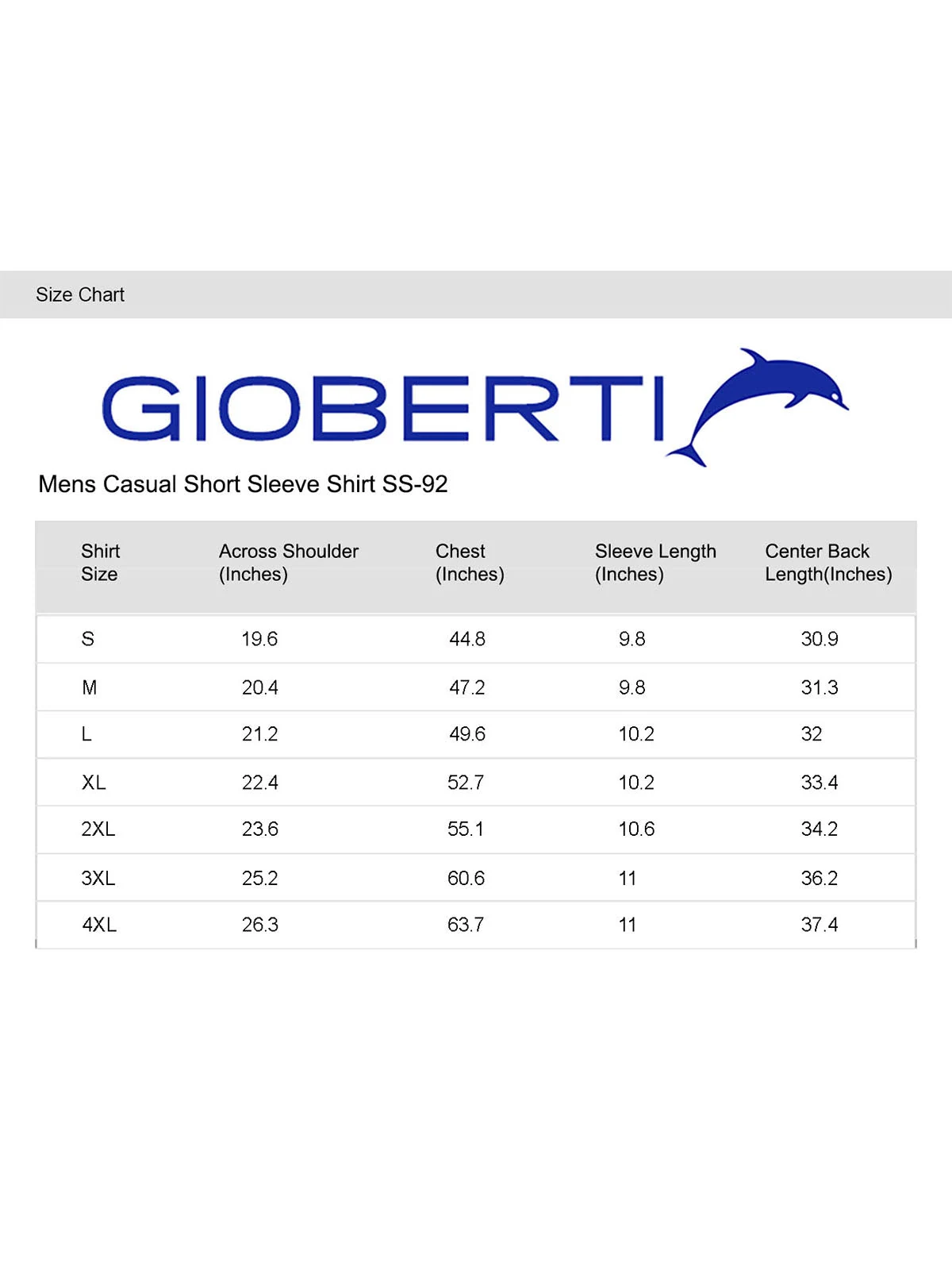 Men's Plaid Short Sleeve Shirt size chart