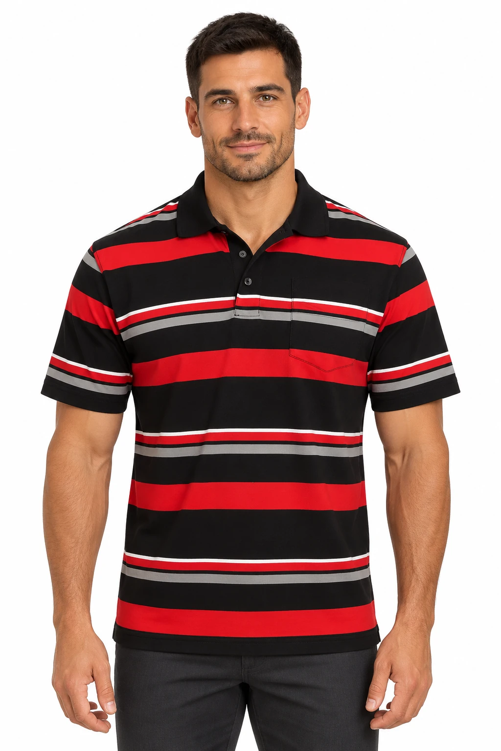 Men's Bold Stripe Polo w/ Pocket