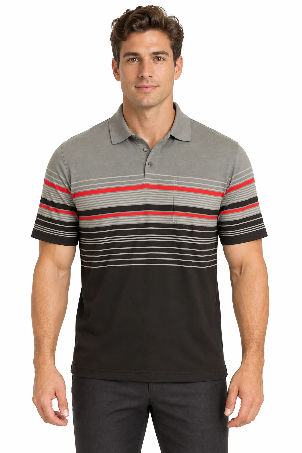 Men's Gradient Stripe Polo w/ Pocket
