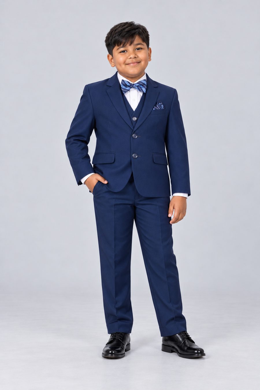 Dark Indigo Husky Suit — front view on model