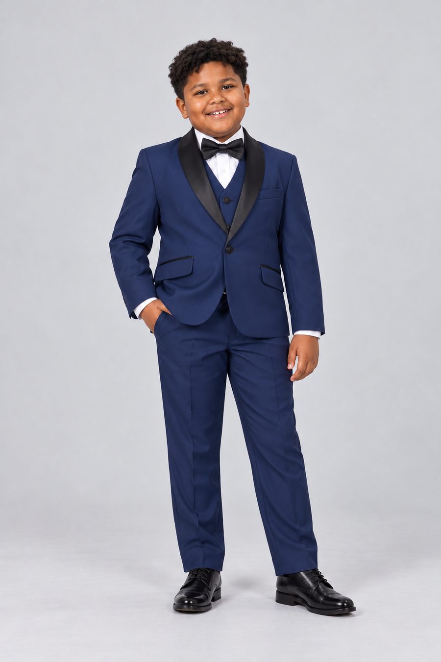 Navy Husky Tuxedo — front view on model