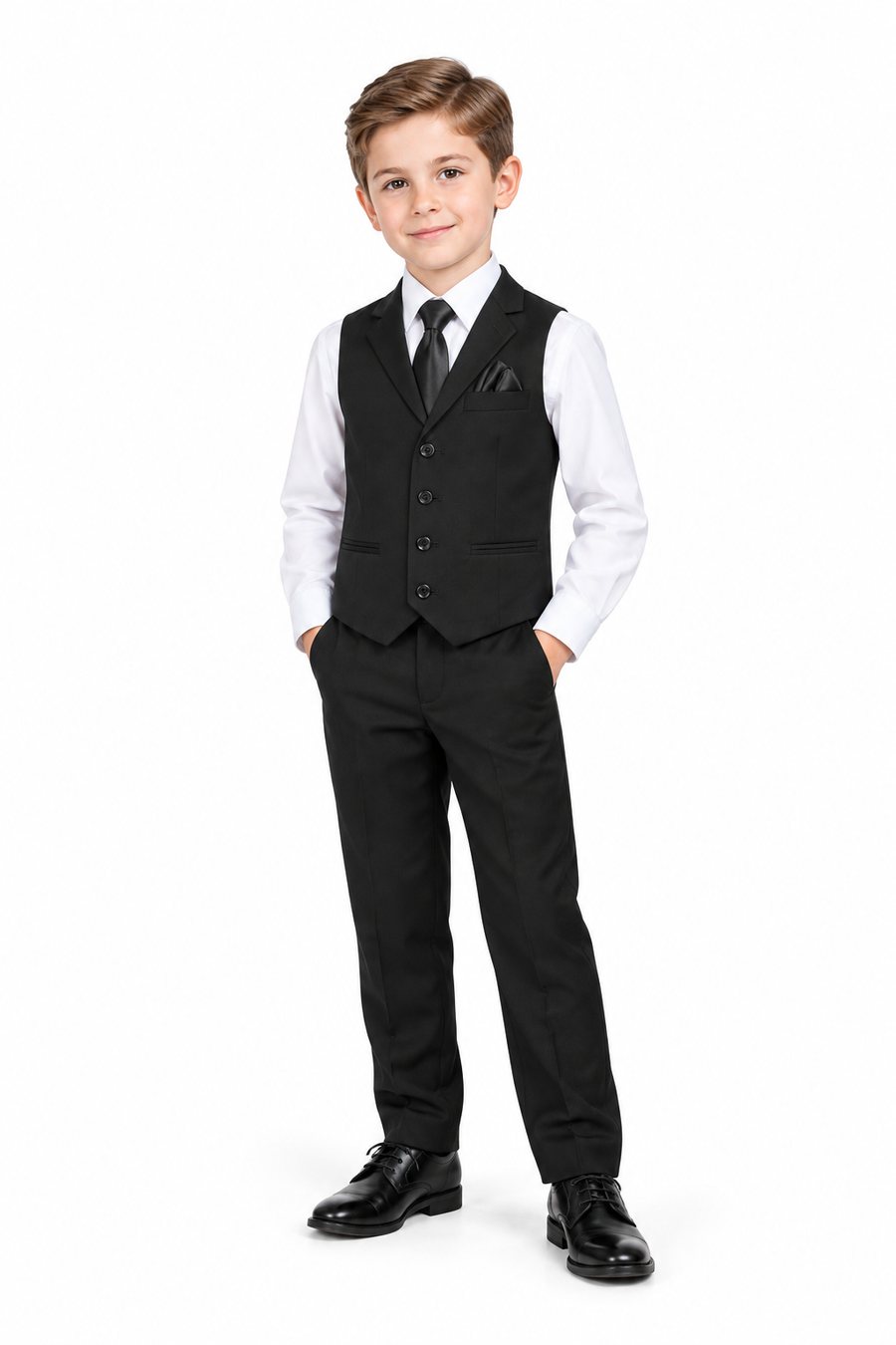 Child model wearing the Checkmatela Suit Vest Set