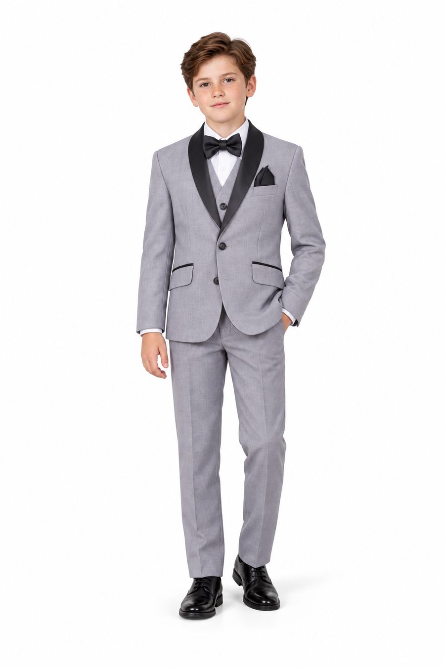 Gray Tuxedo — front view on model