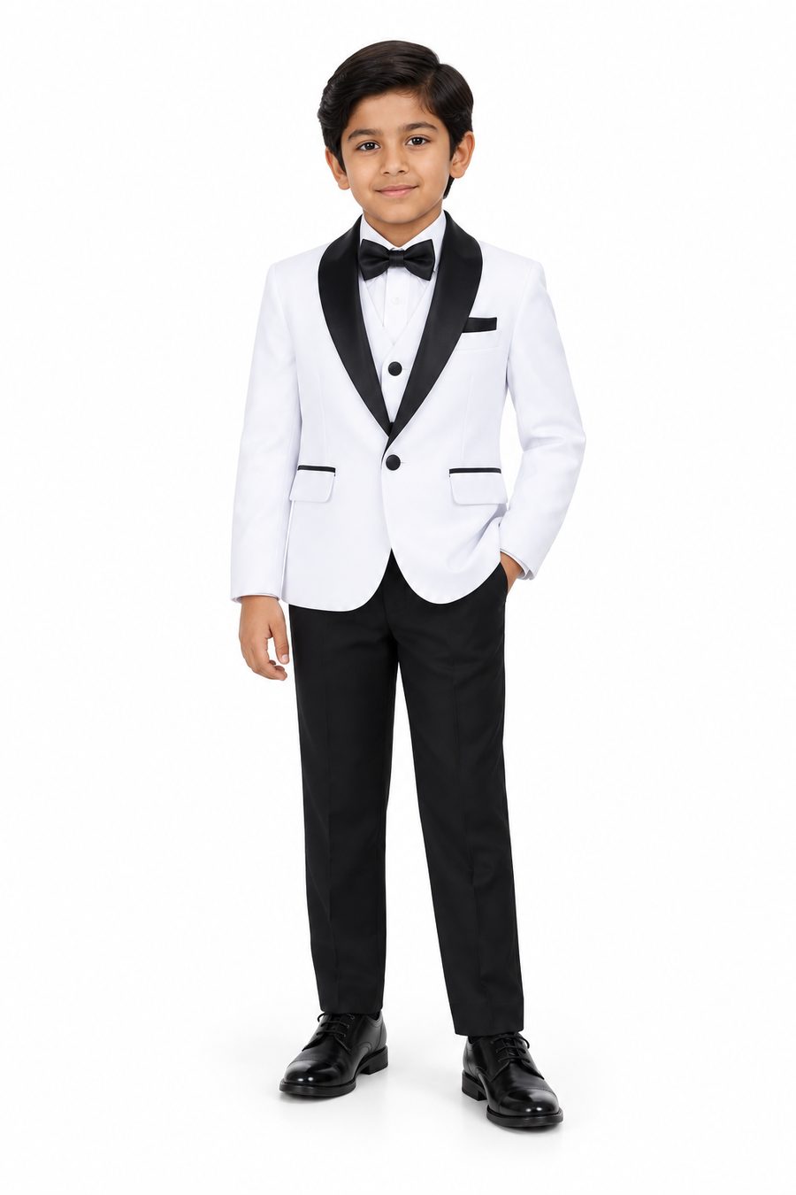 Child model wearing the Checkmatela Tuxedo