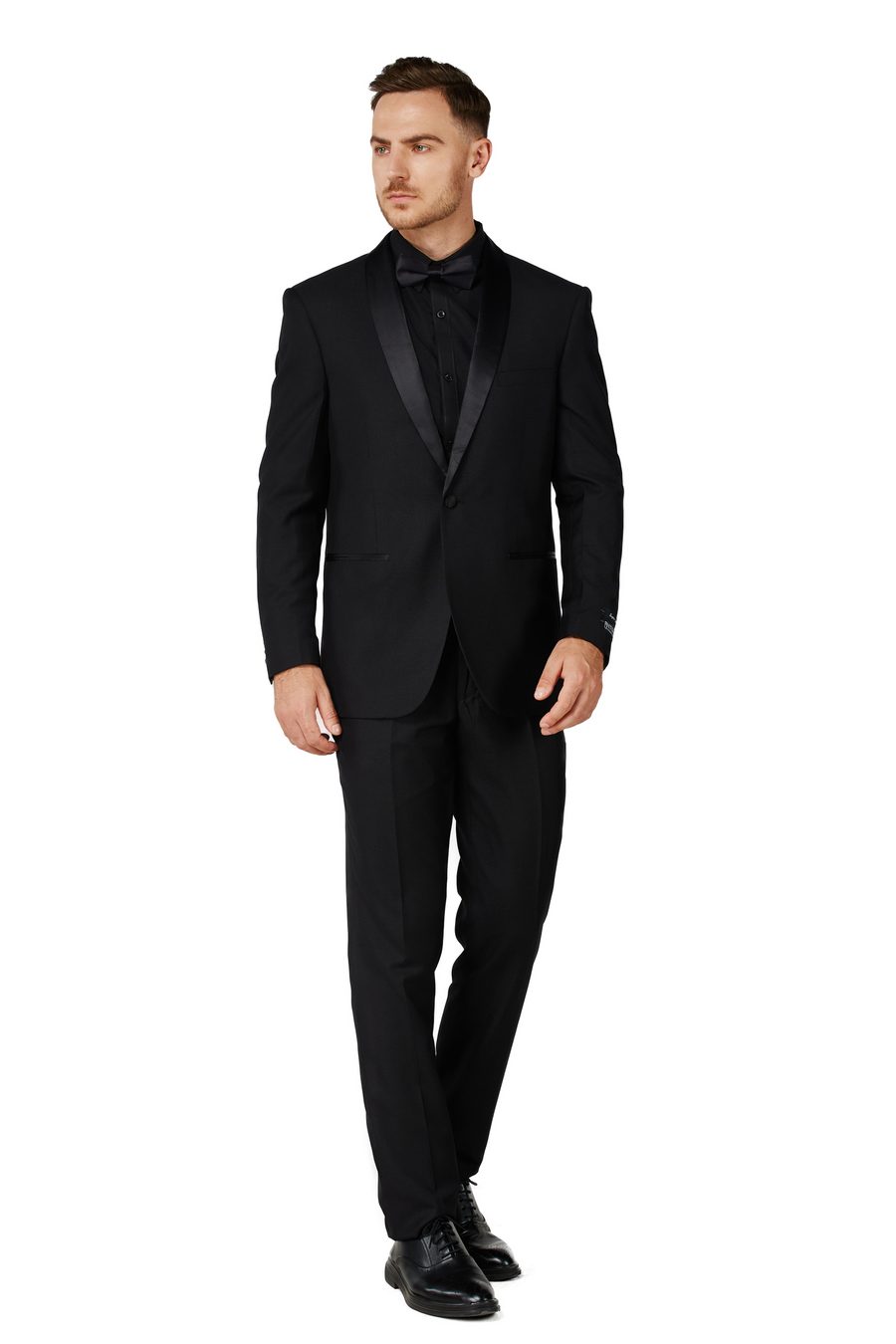 Onyx shawl-lapel tuxedo with bow tie